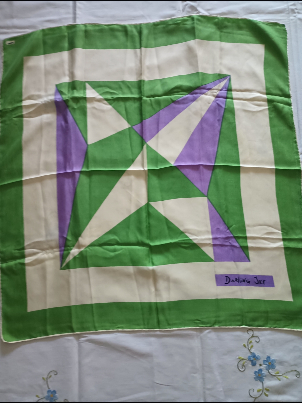 Darling Jnr Green + Lavender Geometric Silk Scarf